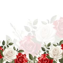 Red and white wreath background invitation template with flora and flower. Flower watercolor square background for social media post feed template