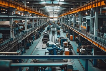 Obraz premium An industrial factory with machinery and workers