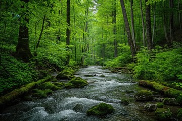 Obraz premium Lush forest with a flowing river