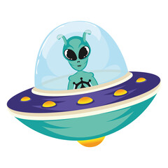 Colored ufo spaceship with alien character Vector