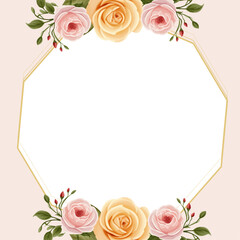 Pink white and yellow vector frame with foliage pattern background with flora and flower. Flower watercolor square background for social media post feed template