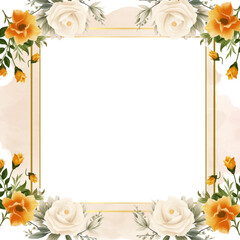 White and yellow elegant watercolor background with flora and flower. Flower watercolor square background for social media post feed template
