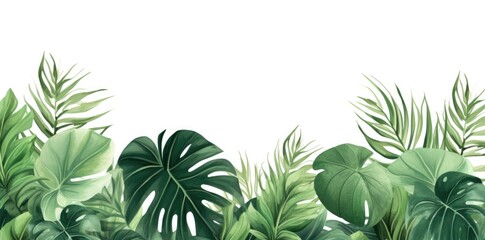 green tropical leaves on a white background - obrazy, fototapety, plakaty