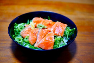 rice with vegetables and  salmon