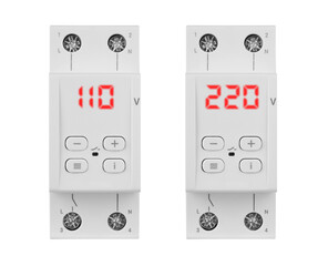 Automatic circuit breakers relay, on a white