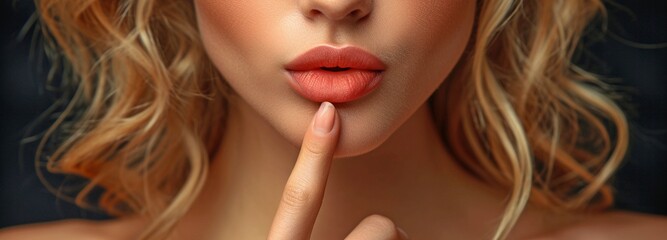putting his finger on her lips. gesture of silence - obrazy, fototapety, plakaty