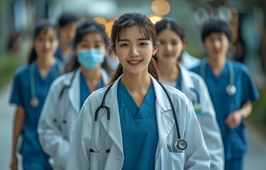 Staff members from Asia running to the hospital to save