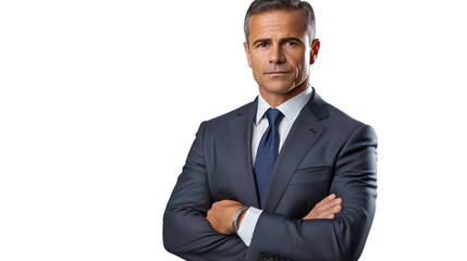 A Portrait of a businessman on a white isolated transparent background.