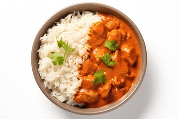 Indian Butter Chicken with Rice Photo Creamy Chicken Curry White Background