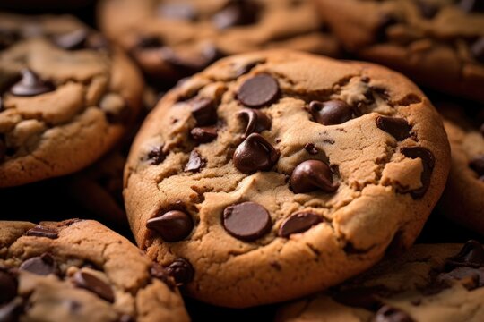 Image of chocolate chip cookies in extreme close up