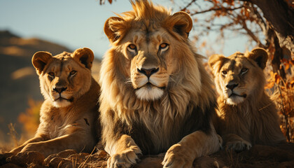 Majestic lioness in the African wilderness, looking away generated by AI