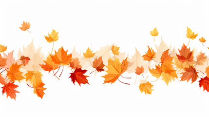 falling leaves border illustration on white isolated background