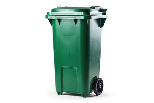 Isolated white trash bin for green waste