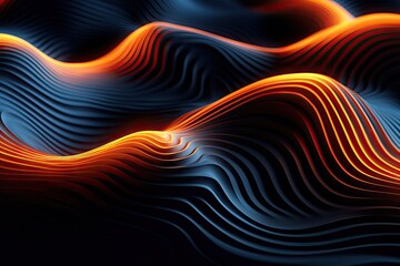 A background with illuminated undulating patterns. A fluid and dynamic representation of abstract particles. Voluminous data presented in a three-dimensional digital image.