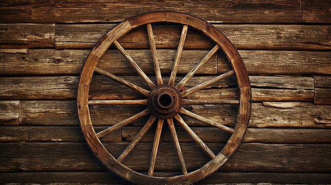 Rustic Wagon Wheel illustration of a rustic design on wooden background