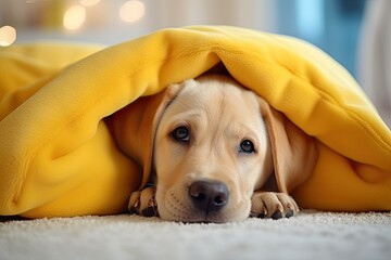 A yellow Labrador rests on a Plush Fleecy Pet Cave