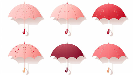 set of elegant opened umbrella in paper cut style