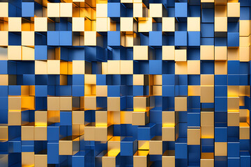 Illusion of abstract cubes: hand-edited grid with dark blue and gold cube mosaic background generative ai