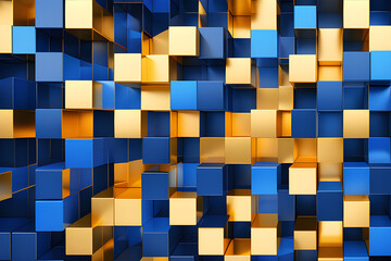 Illusion of abstract cubes: hand-edited grid with dark blue and gold cube mosaic background generative ai