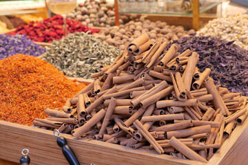 various spices in store in istanbul .