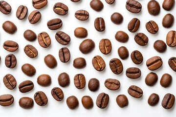 Obraz premium White top view of roasted coffee beans