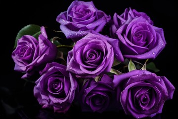 Lilac roses on black Violet roses isolated Purple roses backdrop Floral backdrop Sparkling glittering backgrounds