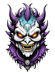 Obraz premium Gothic skull head with horns cartoon style illustration on transparent background