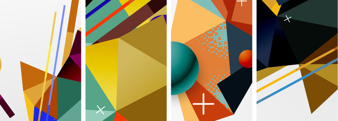 Geometric elements in abstract poster composition set. Vector illustration For Wallpaper, Banner, Background, Card, Book Illustration, landing page