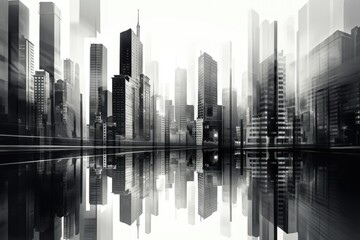 Modern art Retro inspired creative design Monochrome cityscape of tall buildings Symbolizing...