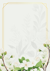 Green and white vector realistic golden luxury invitation with flora and flower