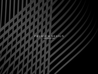 Black abstract background design. Modern wavy lines (guilloche curves) pattern in monochrome colors. Premium line texture for banner, business card, background. Dark horizontal vector template.