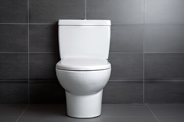 New indoor toilet bowl by grey wall