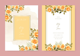 Yellow rose vector elegant watercolor wedding invitation floral design. Wedding invitation floral watercolor card background