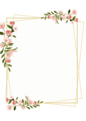 Pink and white vector frame with foliage pattern background with flora and flower