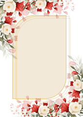 Red and white modern background invitation template with floral and flower