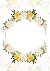 White and yellow wreath background invitation template with flora and flower