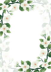 Fototapeta premium White and green invitation background bouquet watercolor painting with flora and flower