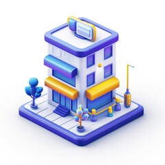 Hyperdetailed 2.5D WebUI Icon Design Featuring a Seal, Building, and Isometric 3D Elements Rendered with C4D Blender OC, Set Against a White Background