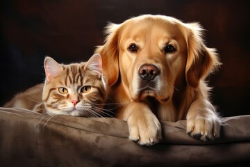 Fototapeta premium British shorthairs and Golden Retrievers