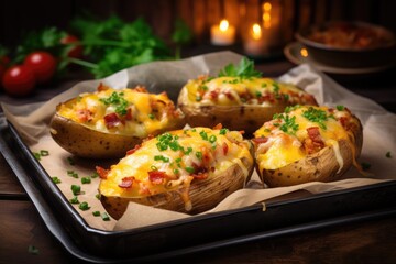 Potatoes baked with bacon and cheese