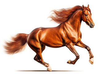Red horse isolated on white galloping