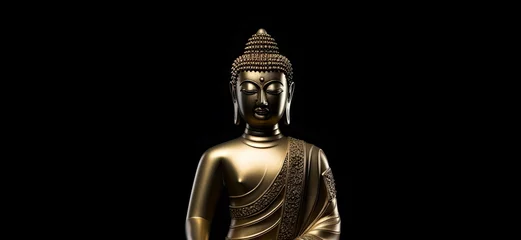 Küchenrückwand glas motiv Buddha statue meditating with black space on the right side © The Big L