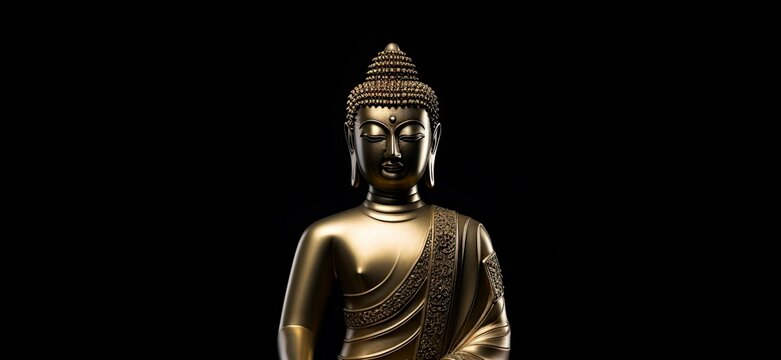 Buddha statue meditating with black space on the right side