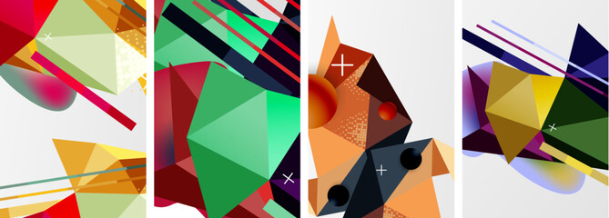Geometric elements in abstract poster composition set. Vector illustration For Wallpaper, Banner, Background, Card, Book Illustration, landing page