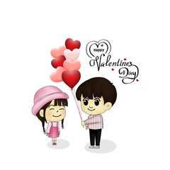 child with balloons in valentine's day 