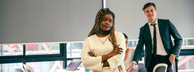 Portrait of an inspiration confidence and sophisticated young female African executive or manager. Close up of professional business woman or powerful and fashionable leader of company with copy space