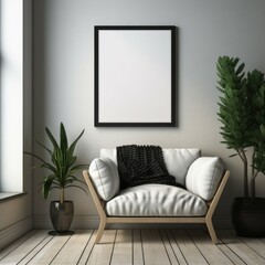 Home, house, indoor, living room, room, interior, picture frame on the wall, living room, photorealistic