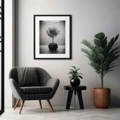 Home, house, indoor, living room, room, interior, picture frame on the wall, living room, photorealistic