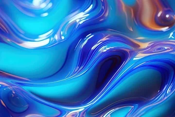 Fotobehang Transparent slime macro with neon gradient blue and ultraviolet abstract texture Kids toy © The Big L