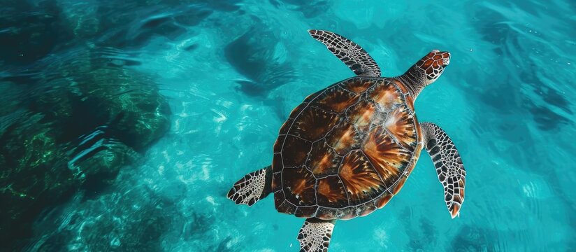 Stunning view of a turtle from above.